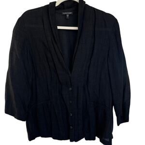 Eileen Fisher Linen Blend Shawl Collar Button Front Blazer Black Unstructured L
